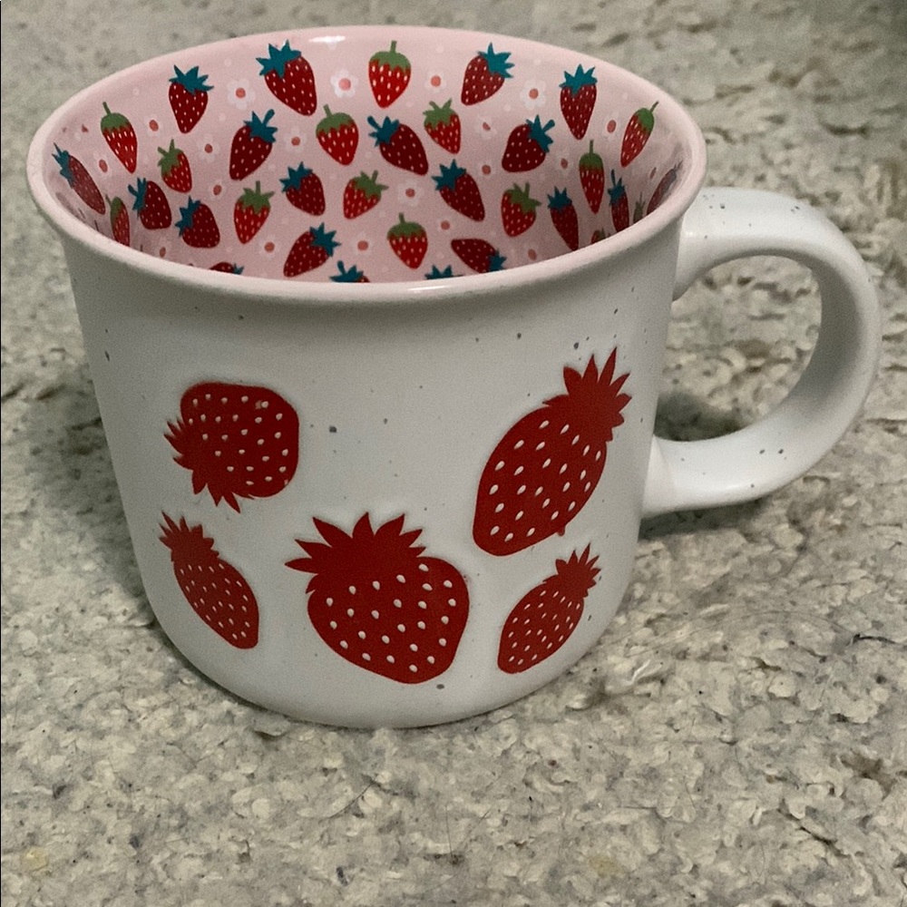 Red and White Ceramic Mug with Strawberry Design
